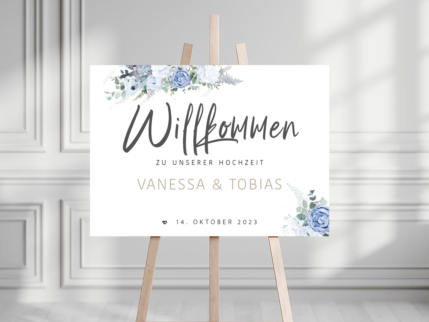 Willkommensschild zur Hochzeit (blau) personalisiert