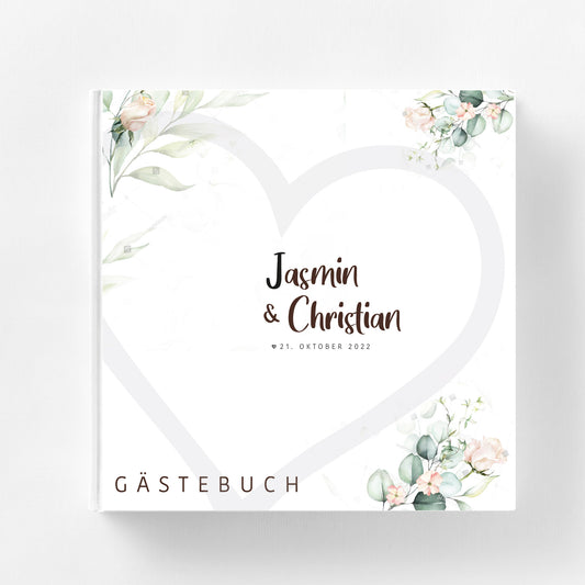 Gästebuch zur Hochzeit minze (Hardcover) mit Personalisierung